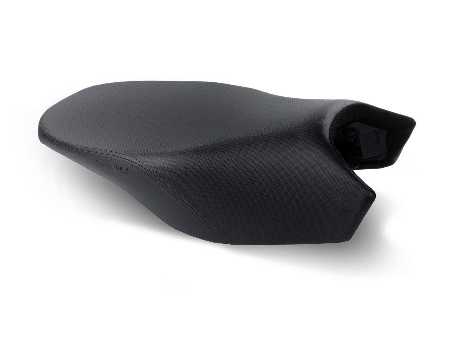 REVolution Seat by Sargent on the BMW R 1200/1250 GS/GSA Rallye Seat with CFX and Black double-stitch.